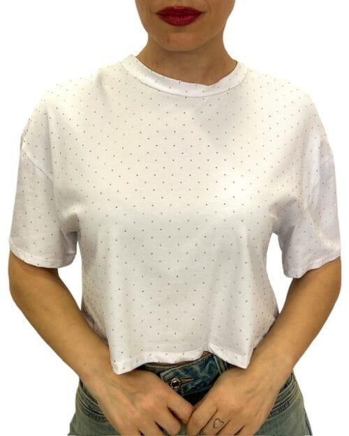 T-shirt crop με στρας