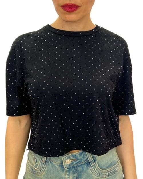 T-shirt crop με στρας